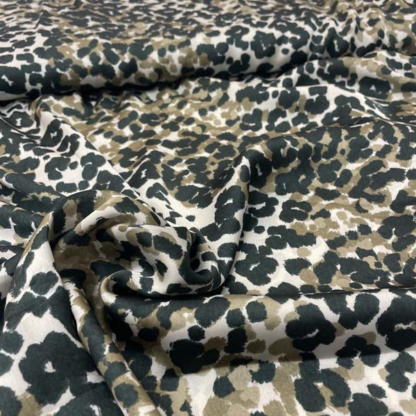 Khaki Leopard Print Polyester Satin Deadstock Fabric