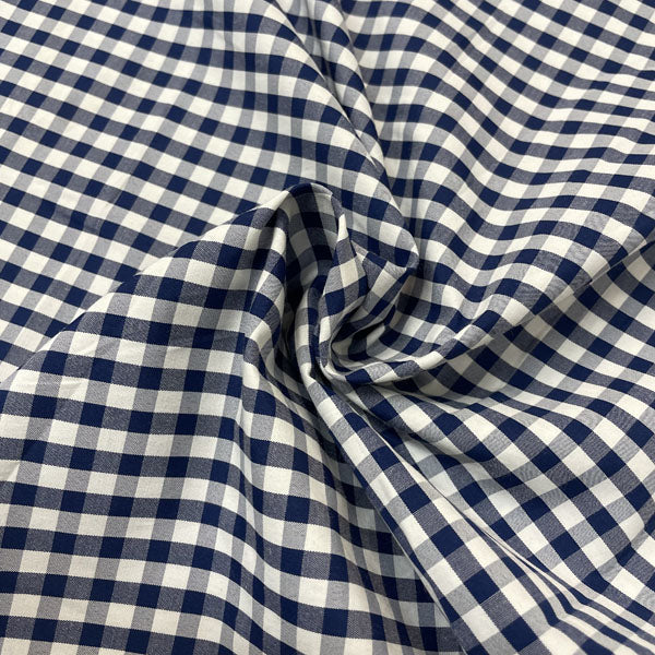 Navy & White Gingham Cotton Deadstock Fabric