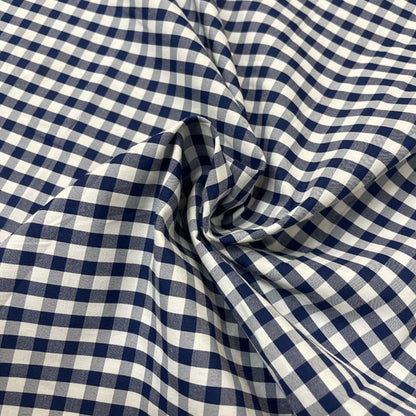 Navy & White Gingham Cotton Deadstock Fabric