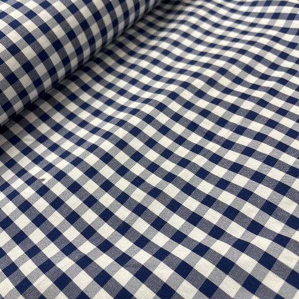 Navy & White Gingham Cotton Deadstock Fabric