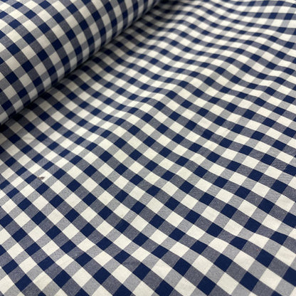Navy & White Gingham Cotton Deadstock Fabric