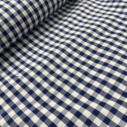 Navy & White Gingham Cotton Deadstock Fabric
