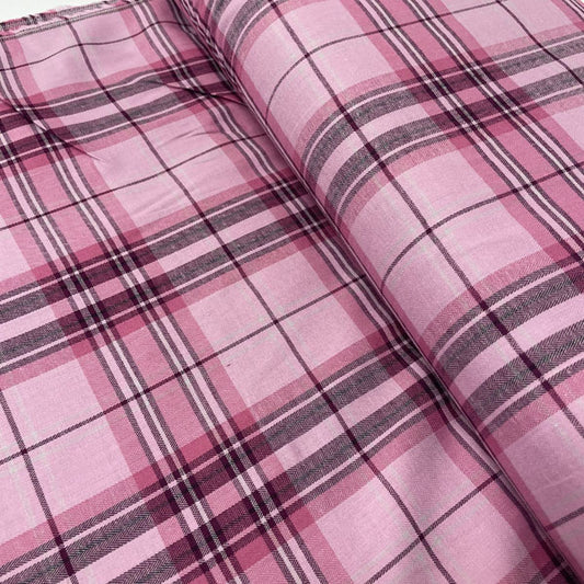 Pink Checked Brushed Cotton Flannel Deadstock Fabric