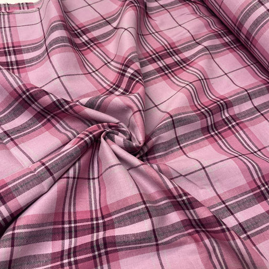 Pink Checked Brushed Cotton Flannel Deadstock Fabric