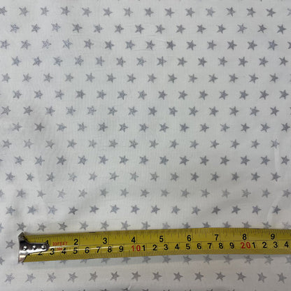 Metallic Silver Star Print White Cotton Deadstock Fabric