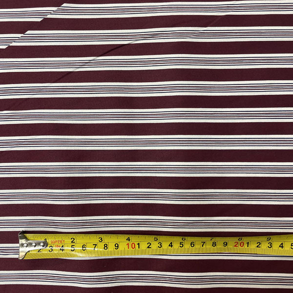 Wine, Navy & White Stripe 100% Cotton Deadstock Fabric