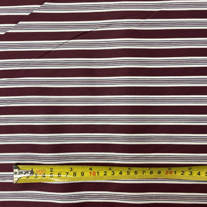 Wine, Navy & White Stripe 100% Cotton Deadstock Fabric