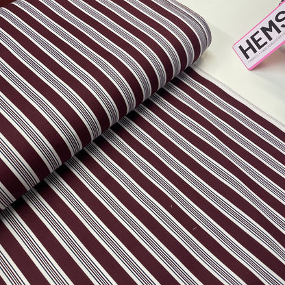 Wine, Navy & White Stripe 100% Cotton Deadstock Fabric
