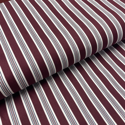 Wine, Navy & White Stripe 100% Cotton Deadstock Fabric