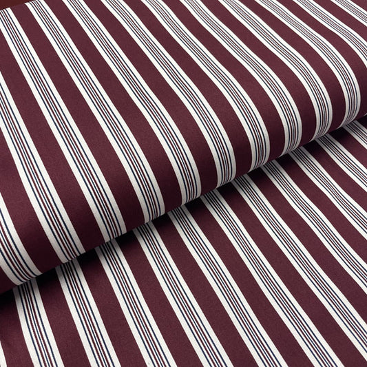 Wine, Navy & White Stripe 100% Cotton Deadstock Fabric