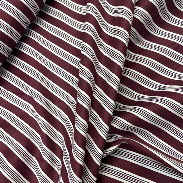 Wine, Navy & White Stripe 100% Cotton Deadstock Fabric