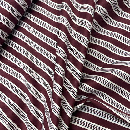Wine, Navy & White Stripe 100% Cotton Deadstock Fabric