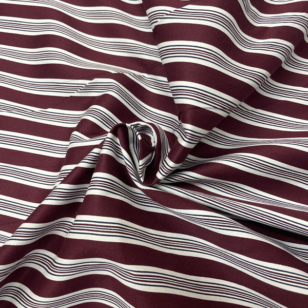 Wine, Navy & White Stripe 100% Cotton Deadstock Fabric