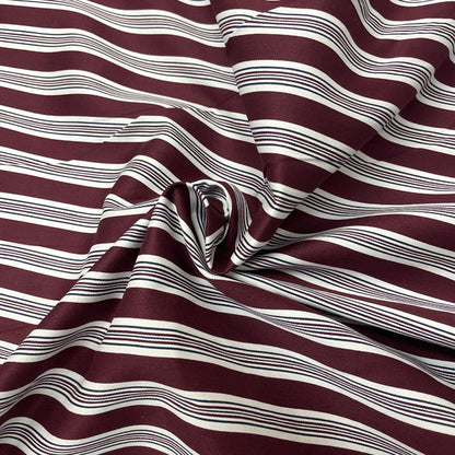 Wine, Navy & White Stripe 100% Cotton Deadstock Fabric