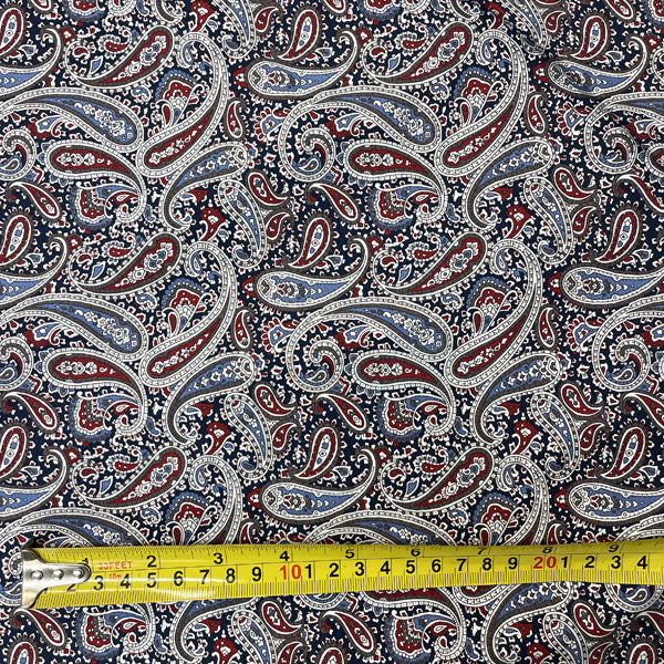 Burgundy & Navy Paisley Cotton Poplin Deadstock Fabric