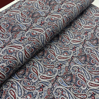 Burgundy & Navy Paisley Cotton Poplin Deadstock Fabric