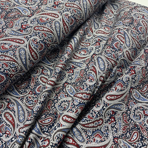Burgundy & Navy Paisley Cotton Poplin Deadstock Fabric
