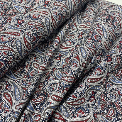 Burgundy & Navy Paisley Cotton Poplin Deadstock Fabric