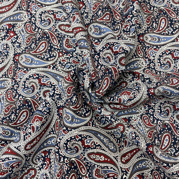 Burgundy & Navy Paisley Cotton Poplin Deadstock Fabric