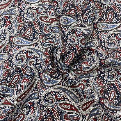 Burgundy & Navy Paisley Cotton Poplin Deadstock Fabric