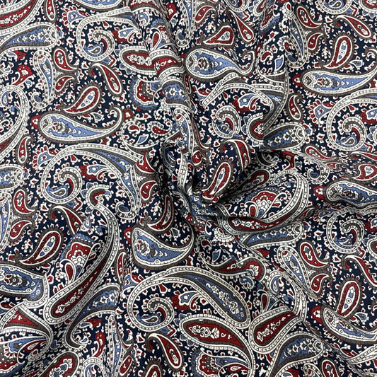 Burgundy & Navy Paisley Cotton Poplin Deadstock Fabric