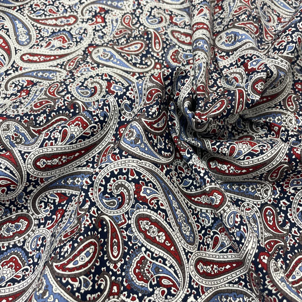 Burgundy & Navy Paisley Cotton Poplin Deadstock Fabric