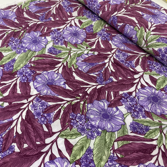 Pink & Purple Large Floral Viscose Deadstock Fabric