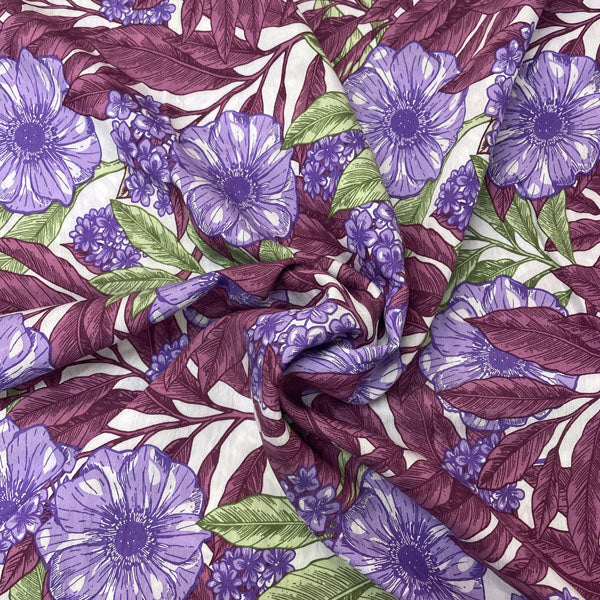 Pink & Purple Large Floral Viscose Deadstock Fabric