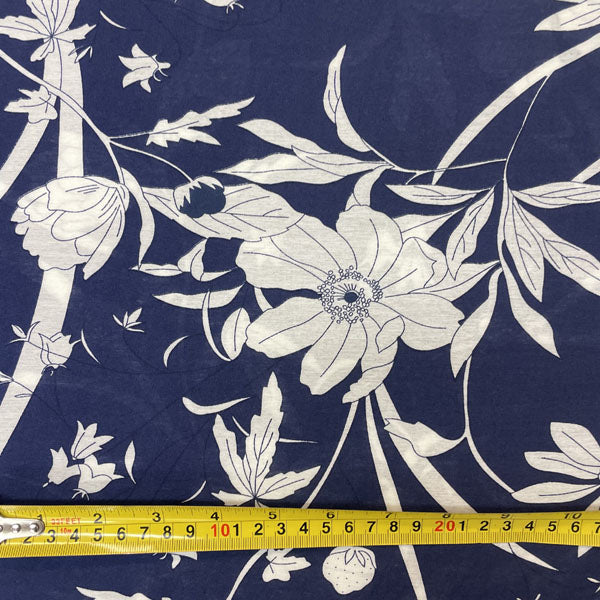 Deadstock Navy & White Large Floral Viscose Dress Fabric
