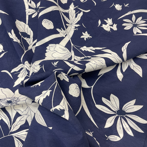 Deadstock Navy & White Large Floral Viscose Dress Fabric