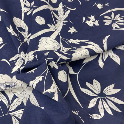 Deadstock Navy & White Large Floral Viscose Dress Fabric