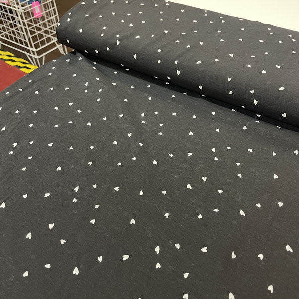 Deadstock Black & White Heart Print Viscose Dress Fabric