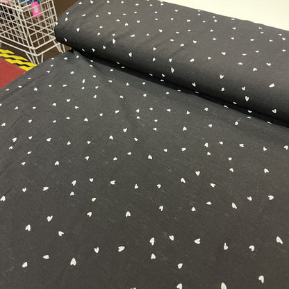Deadstock Black & White Heart Print Viscose Dress Fabric