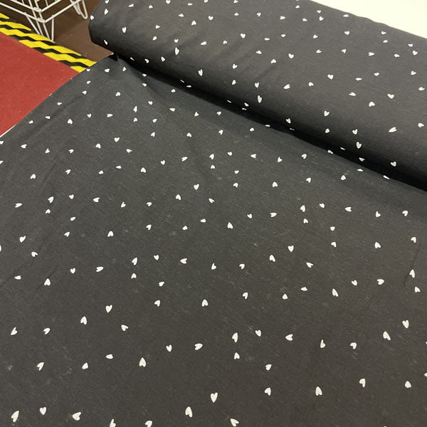 Deadstock Black & White Heart Print Viscose Dress Fabric