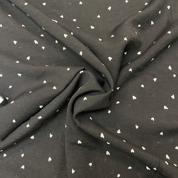 Deadstock Black & White Heart Print Viscose Dress Fabric