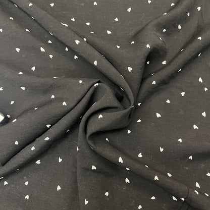 Deadstock Black & White Heart Print Viscose Dress Fabric