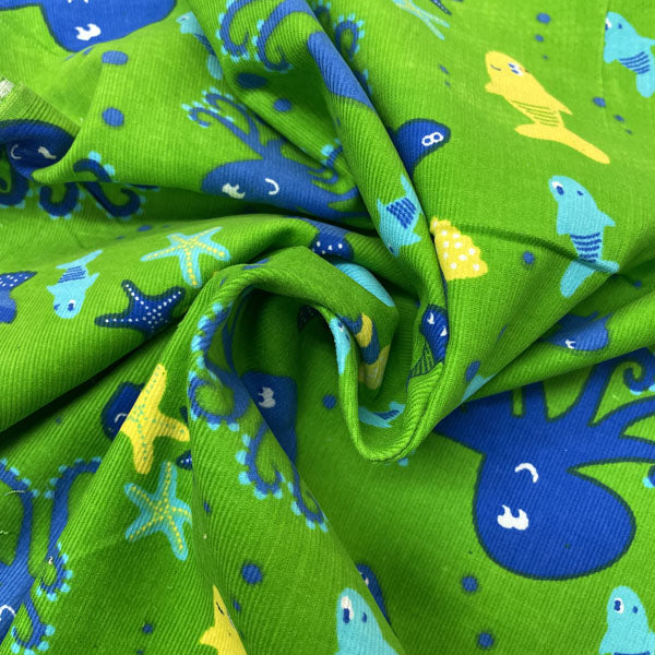 Deadstock Under the Sea Print Needlecord Fabric