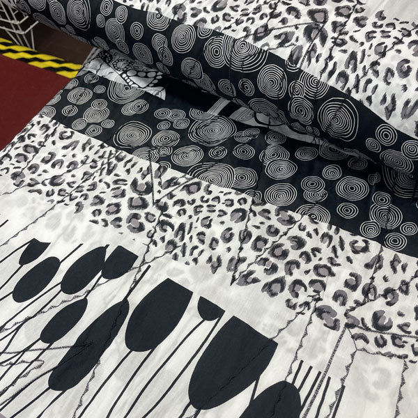 Deadstock Black & White Patchwork Embroidered Cotton Fabric