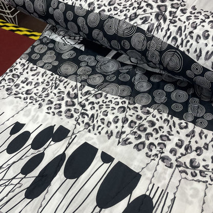 Deadstock Black & White Patchwork Embroidered Cotton Fabric