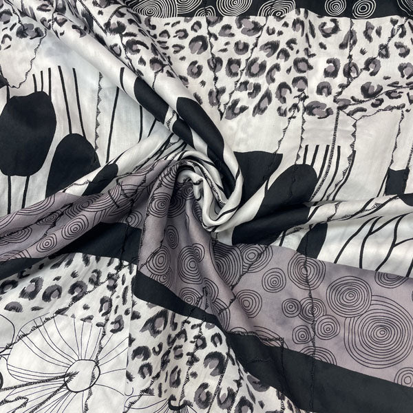 Deadstock Black & White Patchwork Embroidered Cotton Fabric