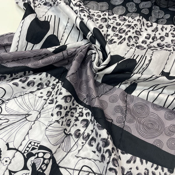 Deadstock Black & White Patchwork Embroidered Cotton Fabric