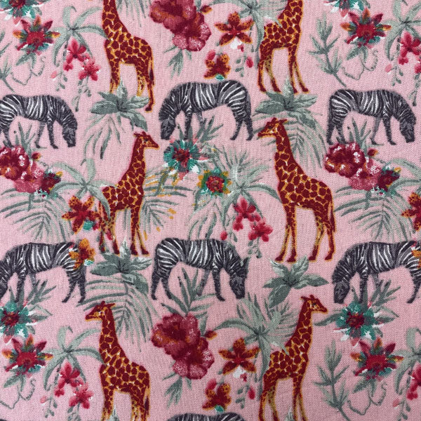 Deadstock Safari Animal Print Pink Linen Blend Fabric