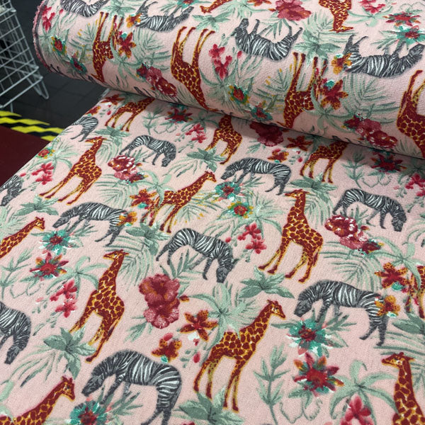 Deadstock Safari Animal Print Pink Linen Blend Fabric