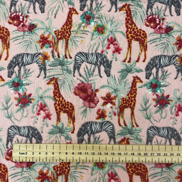Deadstock Safari Animal Print Pink Linen Blend Fabric