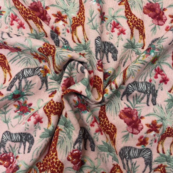 Deadstock Safari Animal Print Pink Linen Blend Fabric