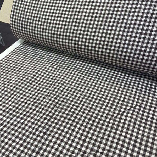 Deadstock Small Brown & White Gingham Cotton Fabric