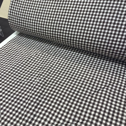 Deadstock Small Brown & White Gingham Cotton Fabric