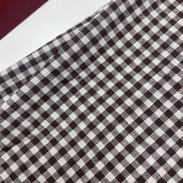 Deadstock Small Brown & White Gingham Cotton Fabric