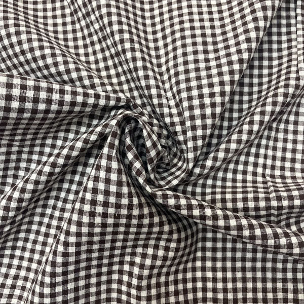 Deadstock Small Brown & White Gingham Cotton Fabric