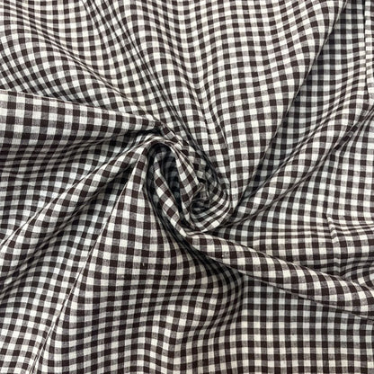 Deadstock Small Brown & White Gingham Cotton Fabric